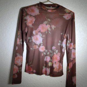 Brown Floral Sheer Stretch Top